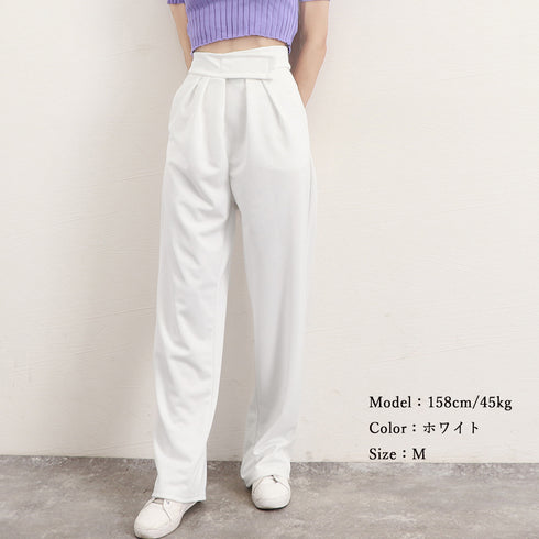ストレートワイドパンツ レディース 韓国 おしゃれ ハイウエスト タックパンツ マジックテープ カジュアル ロングパンツ 脚長ボトムス 春夏秋 スーツパンツ 薄手 86XHUAID-006