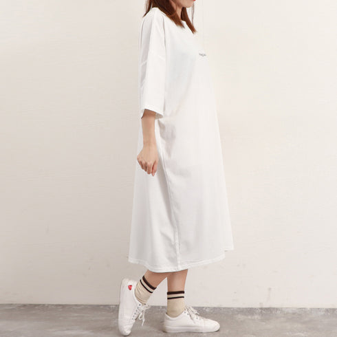 五分袖Tシャツワンピース バックプリント レディース オーバーサイズ ゆったりチュニックワンピース 体型カバー マタニティワンピ夏 BIGシルエットロングTシャツ 86XHUAID-007