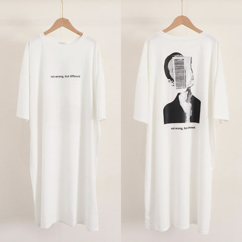五分袖Tシャツワンピース バックプリント レディース オーバーサイズ ゆったりチュニックワンピース 体型カバー マタニティワンピ夏 BIGシルエットロングTシャツ 86XHUAID-007