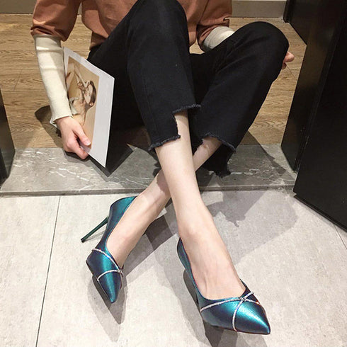 ハイヒールパンプス サテン生地 痛くない レディース ピンヒールパンプス ポインテッドトゥ 結婚式 フェミニン きれいめ パーティーシューズ お呼ばれ靴 上品 86XICI-001