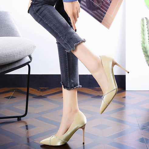 ハイヒールパンプス サテン生地 痛くない レディース ピンヒールパンプス ポインテッドトゥ 結婚式 フェミニン きれいめ パーティーシューズ お呼ばれ靴 上品 86XICI-001