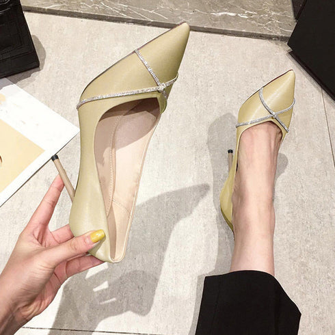 ハイヒールパンプス サテン生地 痛くない レディース ピンヒールパンプス ポインテッドトゥ 結婚式 フェミニン きれいめ パーティーシューズ お呼ばれ靴 上品 86XICI-001