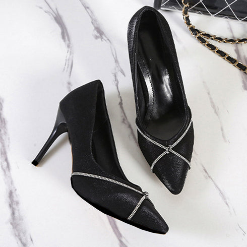 ハイヒールパンプス サテン生地 痛くない レディース ピンヒールパンプス ポインテッドトゥ 結婚式 フェミニン きれいめ パーティーシューズ お呼ばれ靴 上品 86XICI-001