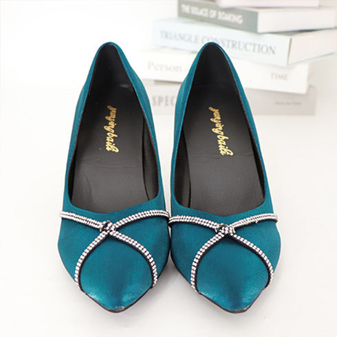 ハイヒールパンプス サテン生地 痛くない レディース ピンヒールパンプス ポインテッドトゥ 結婚式 フェミニン きれいめ パーティーシューズ お呼ばれ靴 上品 86XICI-001