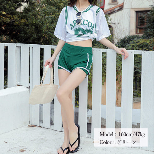 水着3点セット 韓国風 フィットネス水着 スポーティーセパレート水着 オーバーTシャツ タンキニタンク ショートパンツ スイムウェア 着やせ 運動風体型カバー水着 86XINNI-001