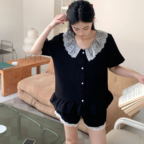 部屋着 上下セット 半袖パジャマ 春夏秋 レディース レース 可愛い ルームウェア セットアップ おしゃれ リラックス ラウンジウェア 2点セット ナイトウェア 86XINXIANG-002