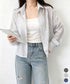 ストライプ柄シアーシャツ 大人カジュアル レディース UV対策冷房対策長袖シャツ透け感 夏服ブラウス 体型カバー 着やせカーディガン シースルー羽織り春夏こなれ感 86XXXIN-001