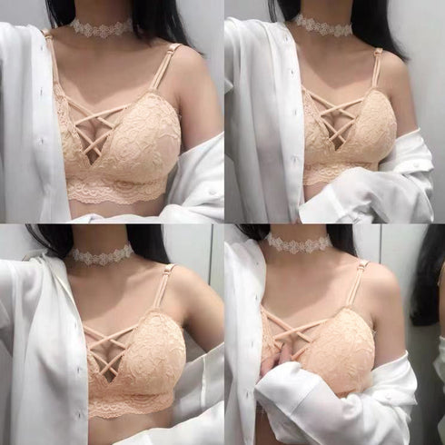 ブラジャー ノンワイヤー 盛りブラ 韓国 セクシーランジェリー マカロニコードブラ 小胸盛れる ブラトップ スカラップレース 花柄ナイトブラ 脇高 勝負下着女子 86YALIFEN-003