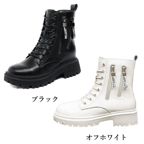 トラックソールブーツ 厚底ショートブーツ 韓国レースアップブーツ 歩きやすい ラウンドトゥマニッシュシューズ レディース アンクルブーツ サイドジッパー 痛くない 86YANYUE-001