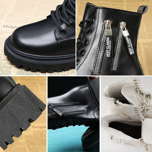 トラックソールブーツ 厚底ショートブーツ 韓国レースアップブーツ 歩きやすい ラウンドトゥマニッシュシューズ レディース アンクルブーツ サイドジッパー 痛くない 86YANYUE-001