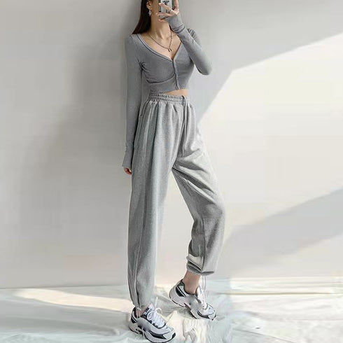 韓国 スウェットパンツ レディース 新作 ドローストリング ジョガーパンツ スウェット ウエストゴム パンツ ゆったり ランニングウェア オルチャン ファッション 86YIFANGE-001