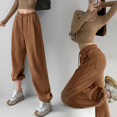 韓国 スウェットパンツ レディース 新作 ドローストリング ジョガーパンツ スウェット ウエストゴム パンツ ゆったり ランニングウェア オルチャン ファッション 86YIFANGE-001