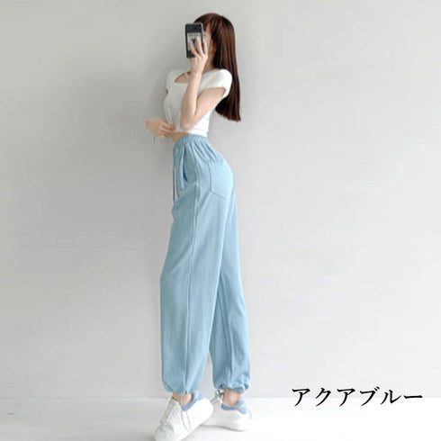 韓国 スウェットパンツ レディース 新作 ドローストリング ジョガーパンツ スウェット ウエストゴム パンツ ゆったり ランニングウェア オルチャン ファッション 86YIFANGE-001