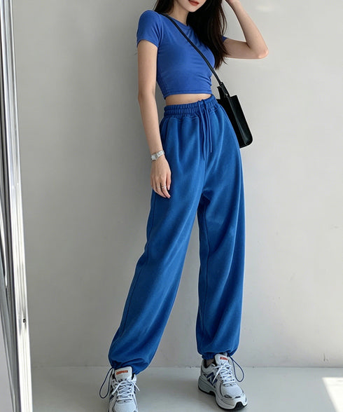 韓国 スウェットパンツ レディース 新作 ドローストリング ジョガーパンツ スウェット ウエストゴム パンツ ゆったり ランニングウェア オルチャン ファッション 86YIFANGE-001