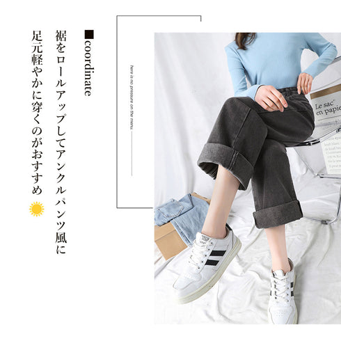 デニムワイドパンツハイウエストレディース ロングパンツ レディース ストレートパンツ カジュアル ズボン 韓国風 ジーンズ ゆったり ボトムス 春夏 ロールアップ 86YIFANGE-003