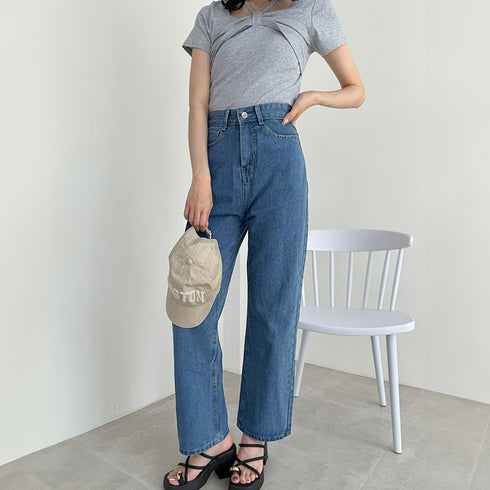 デニムワイドパンツハイウエストレディース ロングパンツ レディース ストレートパンツ カジュアル ズボン 韓国風 ジーンズ ゆったり ボトムス 春夏 ロールアップ 86YIFANGE-003