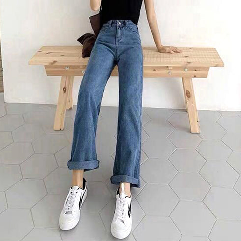 デニムワイドパンツハイウエストレディース ロングパンツ レディース ストレートパンツ カジュアル ズボン 韓国風 ジーンズ ゆったり ボトムス 春夏 ロールアップ 86YIFANGE-003