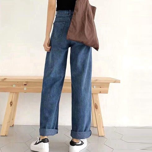 デニムワイドパンツハイウエストレディース ロングパンツ レディース ストレートパンツ カジュアル ズボン 韓国風 ジーンズ ゆったり ボトムス 春夏 ロールアップ 86YIFANGE-003