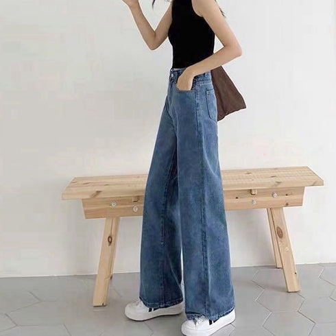 デニムワイドパンツハイウエストレディース ロングパンツ レディース ストレートパンツ カジュアル ズボン 韓国風 ジーンズ ゆったり ボトムス 春夏 ロールアップ 86YIFANGE-003