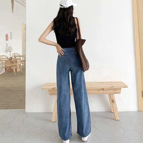 デニムワイドパンツハイウエストレディース ロングパンツ レディース ストレートパンツ カジュアル ズボン 韓国風 ジーンズ ゆったり ボトムス 春夏 ロールアップ 86YIFANGE-003