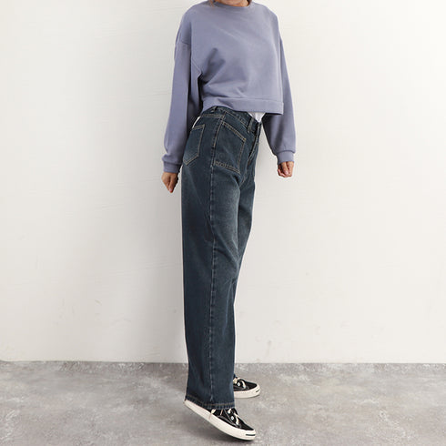 レトロ デニムワイドパンツ ハイウエスト レディース 韓国風 ジーパン 美脚脚長 ボトムス カジュアル ロングパンツ ゆったり ストレートパンツ 春夏秋冬おしゃれ 86YIFANGE-004