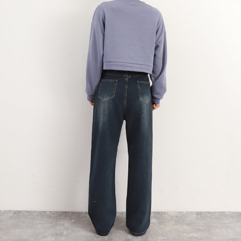 レトロ デニムワイドパンツ ハイウエスト レディース 韓国風 ジーパン 美脚脚長 ボトムス カジュアル ロングパンツ ゆったり ストレートパンツ 春夏秋冬おしゃれ 86YIFANGE-004