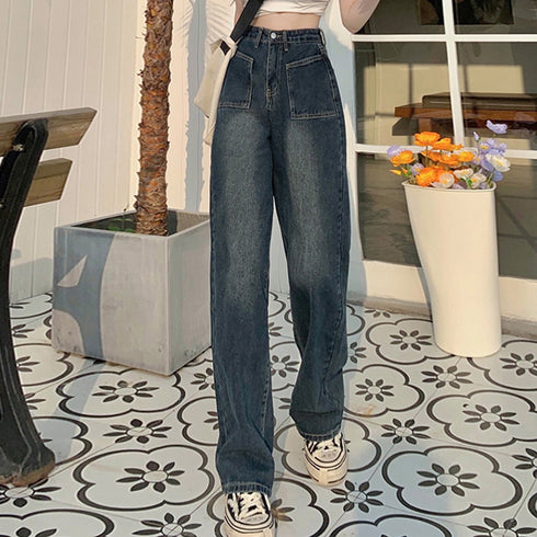 レトロ デニムワイドパンツ ハイウエスト レディース 韓国風 ジーパン 美脚脚長 ボトムス カジュアル ロングパンツ ゆったり ストレートパンツ 春夏秋冬おしゃれ 86YIFANGE-004