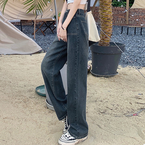 レトロ デニムワイドパンツ ハイウエスト レディース 韓国風 ジーパン 美脚脚長 ボトムス カジュアル ロングパンツ ゆったり ストレートパンツ 春夏秋冬おしゃれ 86YIFANGE-004
