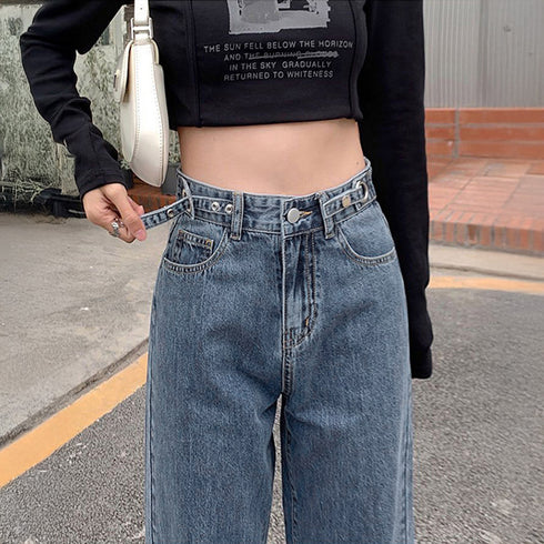 ストレートデニムパンツ レディース 美脚 ハイウエスト セミワイドデニムパンツ 脚長見せ ロングパンツ ゆったり 着やせ ボトムス 韓国風 オルチャン定番デニム 86YIFANGE-009