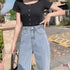 ストレートデニムパンツ レディース 美脚 ハイウエスト セミワイドデニムパンツ 脚長見せ ロングパンツ ゆったり 着やせ ボトムス 韓国風 オルチャン定番デニム 86YIFANGE-009