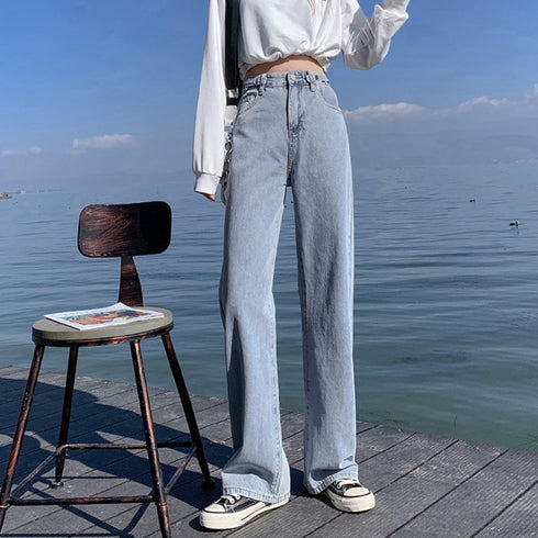 ストレートデニムパンツ レディース 美脚 ハイウエスト セミワイドデニムパンツ 脚長見せ ロングパンツ ゆったり 着やせ ボトムス 韓国風 オルチャン定番デニム 86YIFANGE-009