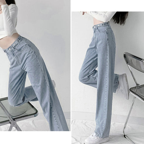 ストレートデニムパンツ レディース 美脚 ハイウエスト セミワイドデニムパンツ 脚長見せ ロングパンツ ゆったり 着やせ ボトムス 韓国風 オルチャン定番デニム 86YIFANGE-009