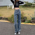 ストレートデニムパンツ レディース 美脚 ハイウエスト セミワイドデニムパンツ 脚長見せ ロングパンツ ゆったり 着やせ ボトムス 韓国風 オルチャン定番デニム 86YIFANGE-009