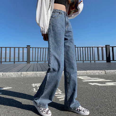 ストレートデニムパンツ レディース 美脚 ハイウエスト セミワイドデニムパンツ 脚長見せ ロングパンツ ゆったり 着やせ ボトムス 韓国風 オルチャン定番デニム 86YIFANGE-009