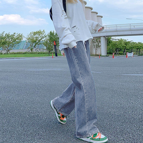 ストレートデニムパンツ セミワイドパンツ 2ボタンハイウエスト ジーパン 細見え 韓国 ロングパンツ 脚長 ゆったり ジーンズ カジュアル オールジーンズ 着やせ 86YIFANGE-011