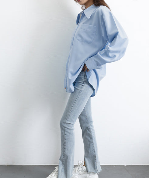 ダブルジップシャツ シャツカーディガン白 レディース 体型カバー ロングシャツ前開き オフィスカジュアル羽織り オープンカラーシャツブラウス 長袖トップス 春秋夏 86YIKELI-001