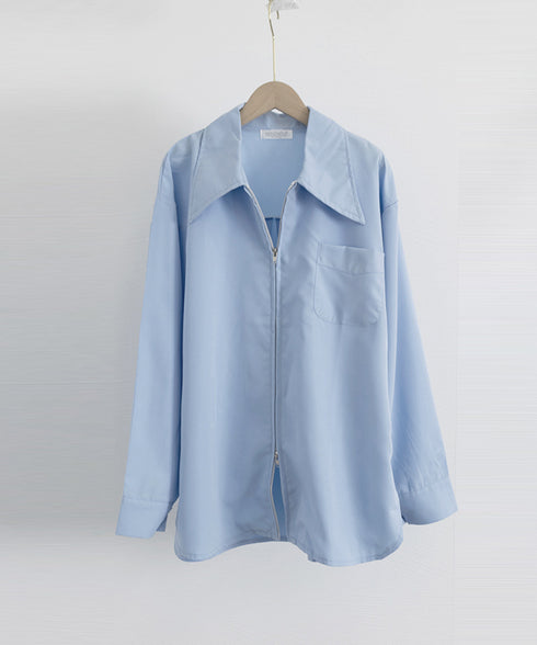 ダブルジップシャツ シャツカーディガン白 レディース 体型カバー ロングシャツ前開き オフィスカジュアル羽織り オープンカラーシャツブラウス 長袖トップス 春秋夏 86YIKELI-001