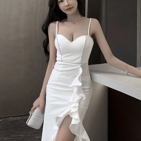 パーティードレス ロング キャバドレス レディース Vネック セクシー キャミワンピース 結婚式 ノースリーブワンピース フレア イブニングドレス スリット上品 86YIMAN-002