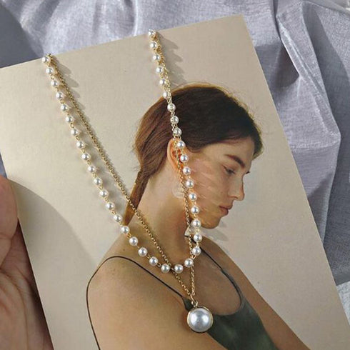 2連 チョーカーネックレス レディース 2連 チョーカーネックレス レディース フェイクパール チェーンネックレス シンプルパールネックレス 重ね付け 86YOUJIA-001