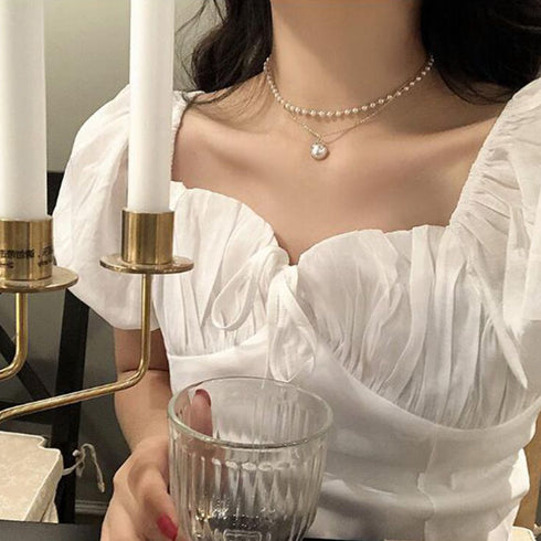 2連 チョーカーネックレス レディース 2連 チョーカーネックレス レディース フェイクパール チェーンネックレス シンプルパールネックレス 重ね付け 86YOUJIA-001