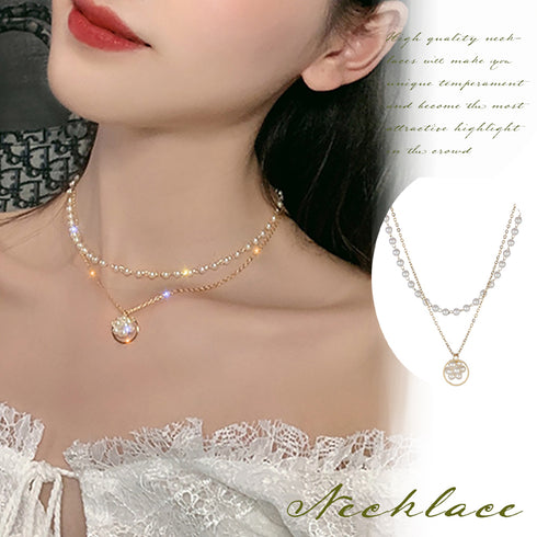 2連 チョーカーネックレス レディース 2連 チョーカーネックレス レディース ショート チェーンネックレス フェイクパールアクセサリー おしゃれ ゴールド 86YOUJIA-005