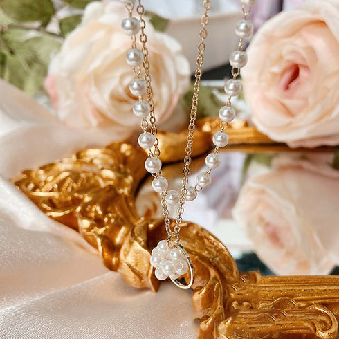 2連 チョーカーネックレス レディース 2連 チョーカーネックレス レディース ショート チェーンネックレス フェイクパールアクセサリー おしゃれ ゴールド 86YOUJIA-005