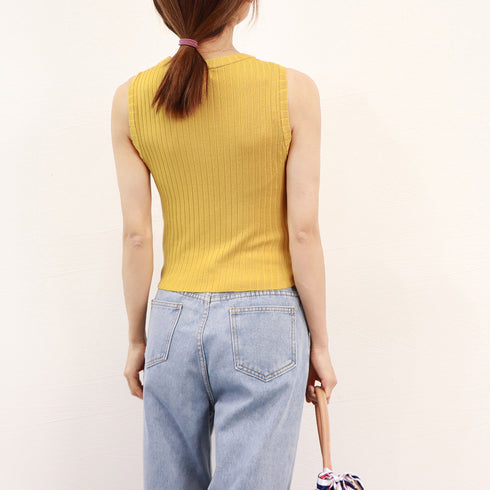 リブニット タンクトップ レディース春夏 ラウンドネック サマーニット 着回し 大人カジュアル 韓国 ノースリーブ ニットカットソー 無地お洒落 ニットインナー 86ZFM-001