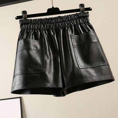 レザー ショートパンツ レディース レザー ショートパンツ レディース ウエストゴム フェイクレザー ワイドショーパン 春秋冬 ミニ キュロットパンツ 86ZMR-002