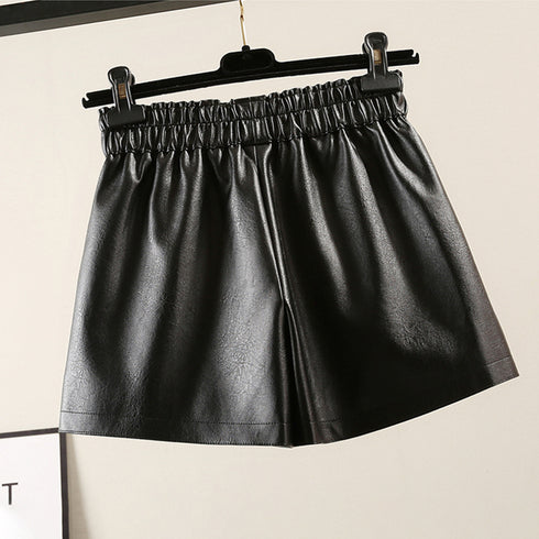 レザー ショートパンツ レディース レザー ショートパンツ レディース ウエストゴム フェイクレザー ワイドショーパン 春秋冬 ミニ キュロットパンツ 86ZMR-002