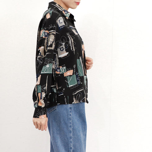 とろみ ブラウスシャツ ゆったり 長袖 レディース プリントシャツ 春夏トップス シフォンブラウス メンズライク シャツカーディガン おしゃれ 20代30代韓国 86ZMR-003