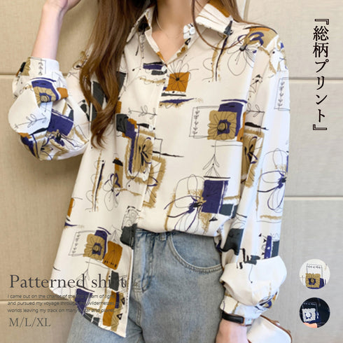 とろみ ブラウスシャツ ゆったり 長袖 レディース プリントシャツ 春夏トップス シフォンブラウス メンズライク シャツカーディガン おしゃれ 20代30代韓国 86ZMR-003