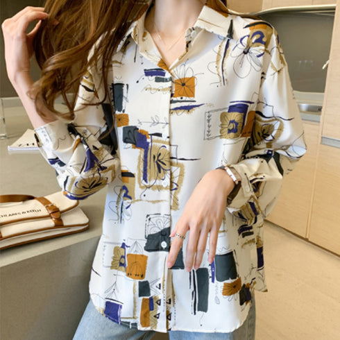 とろみ ブラウスシャツ ゆったり 長袖 レディース プリントシャツ 春夏トップス シフォンブラウス メンズライク シャツカーディガン おしゃれ 20代30代韓国 86ZMR-003