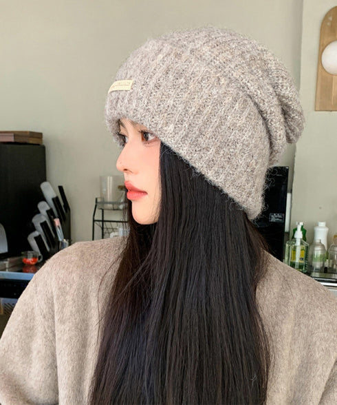 ニット帽 レディース くしゅくしゅ帽小顔 折り返しニットキャップ リブ編み ロゴ付きぼうし あったか 韓国ファッショ小物 ニットキャップ お出掛け 防寒ぼうし秋冬 87BAOGUAN-001