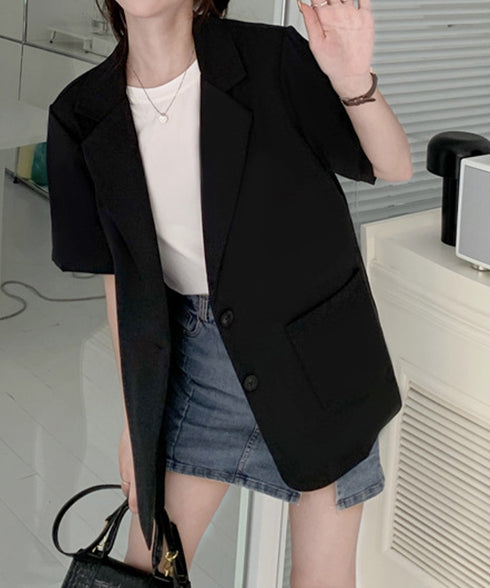 半袖テーラードジャケット レディース夏服 薄手ジャケットオフィスカジュアル 涼しいサマージャケット洗えるスーツ きれいめトップス 韓国風 羽織り20代30代40代 87BMY-001